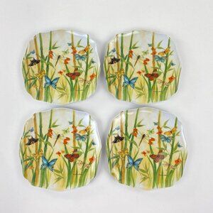 Laurie Gates Butterfly Dragonfly Melamine Side Appetizer Plates Set of 4